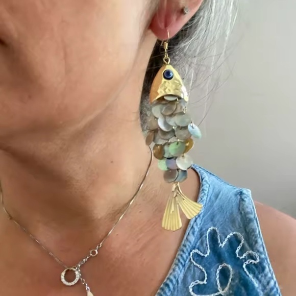 Anthropologie Jewelry - Gold Fish Shell Earrings